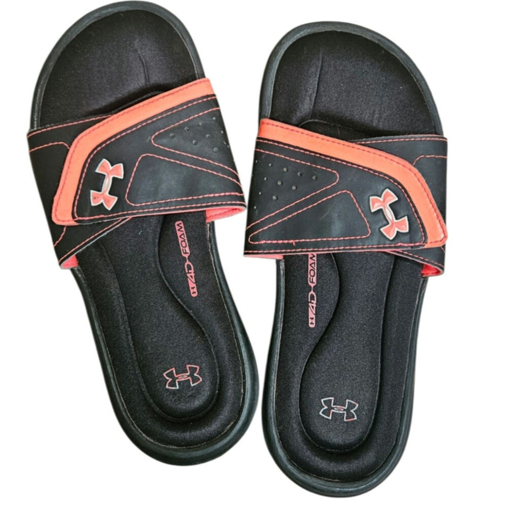 Under Armour Ignite VIII 4D Foam Slides Womens 6 Black Coral Pink  Strap Sandals